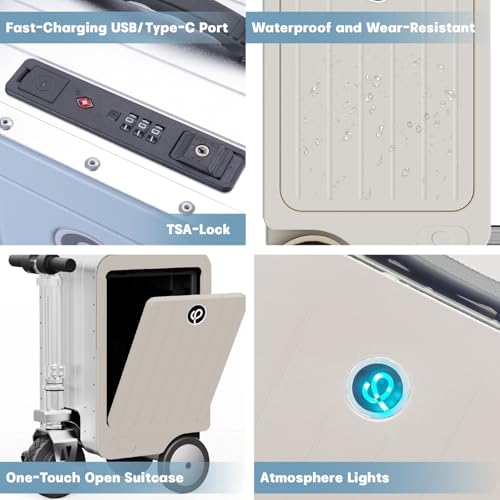 Smart Rideable Suitcase Electric Luggage Scooter 20" Motorized Suitcase for Travel, USB Port & TSA Lock4