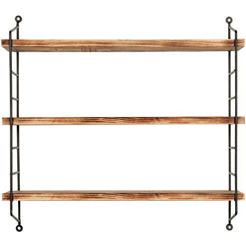 Mygift 23-Inch Modern Floating Shelves Industrial Metal And Rustic Burnt Brown Wood Adjustable Wall Mounted 3-Tier Display Shelf Unit Rack #TOP5