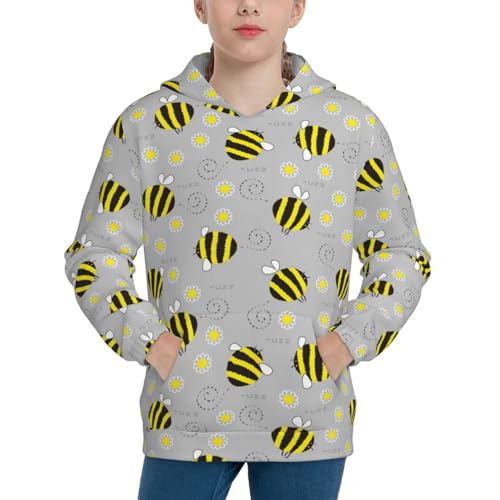 Cheerful Bumble Bees and Daisies Kid Hoodies Boys Sweatshirts Girls Pullover with Pocket