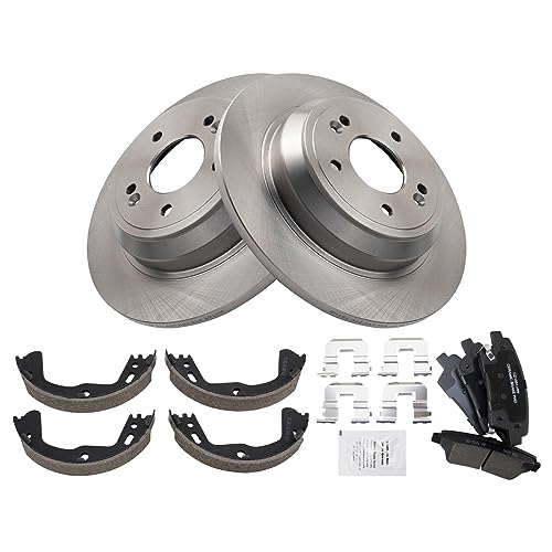Image of TRQ Rear Brake Pad and Rotor Set Ceramic Parking Brake Shoes Compatible with 2015-2016 Hyundai Genesis 2017 Genesis G80