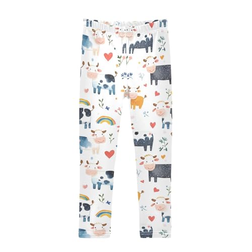 Cute Cows Girls' Leggings Toddler Doodles Rainbow Heart Kids Yoga Pants Dance Active Tights 4T