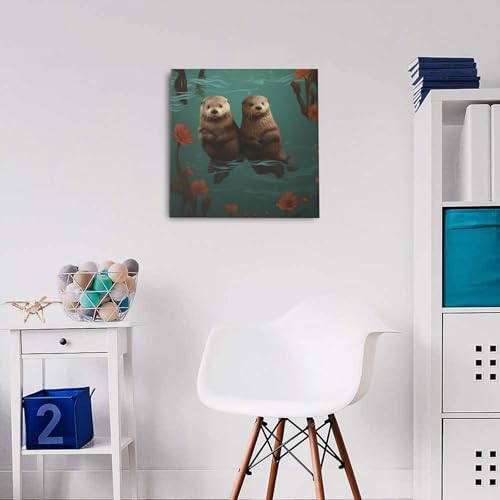 Impression sur toile loutres amoureuses de qualité premium
