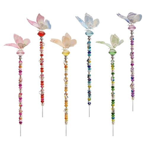 200Pcs DIY Butterfly Garden Stakes Kit - Fairy Wand Beaded Garden Stakes Kit, Fairy Garden Accessories for Outdoor (Butterfly)