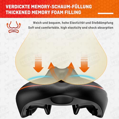HENMI Fahrradsattel Herren Damen Weicher, Komfortabel Atmungsaktiv Stoßdämpfend Ergonomisch...