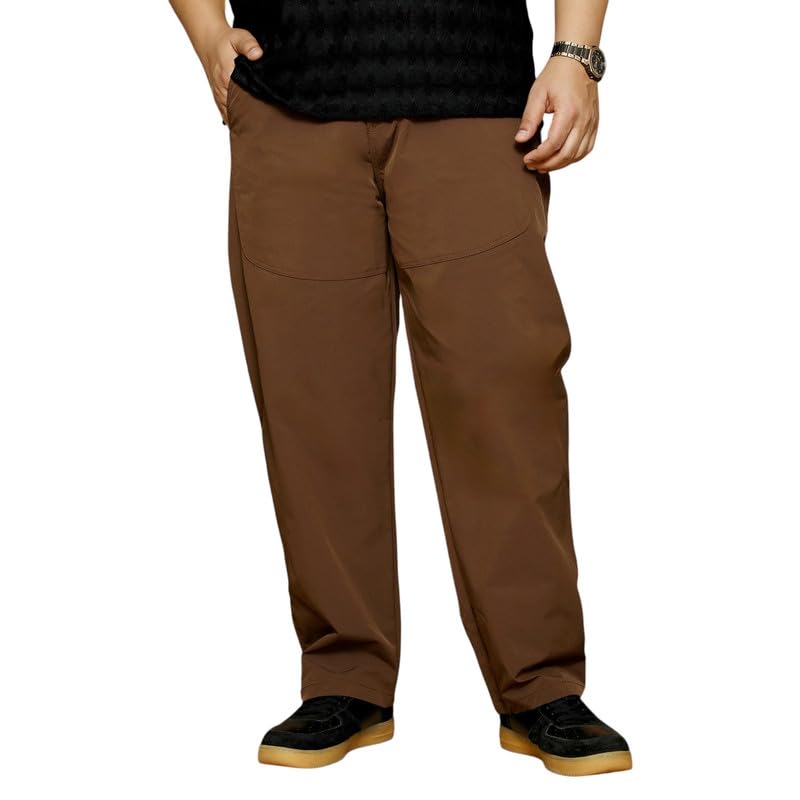 instafab Plus Men's Trousers | Mid Rise, Straight Hem, Button Closure | Solid Plain Polyester Blend Material for Street & Casual Wear-picture-36