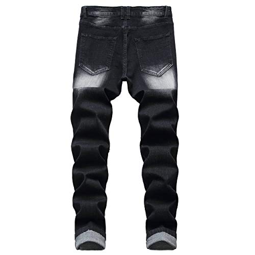 Qimyum Men's Distressed Slim Fit Biker Jeans Stretched Moto Denim Pants (34, Black03) #TOP1