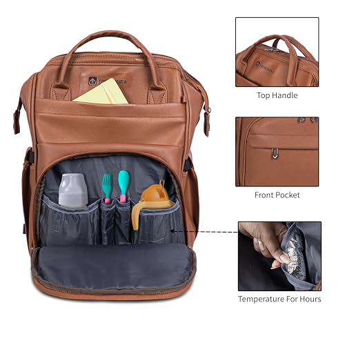 Image of Diaper Bag for Mothers | 30L Waterproof Maternity Bag with Multi Compartments, Insulated Bottle Pockets & Ultra Vegan Leather