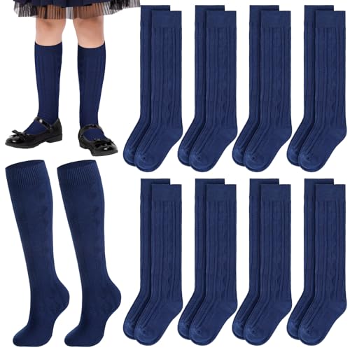 9 Pairs Girls Knee High Socks School Uniform Long Socks Cotton Cable Dress Socks Seamless Socks for Kids Toddler