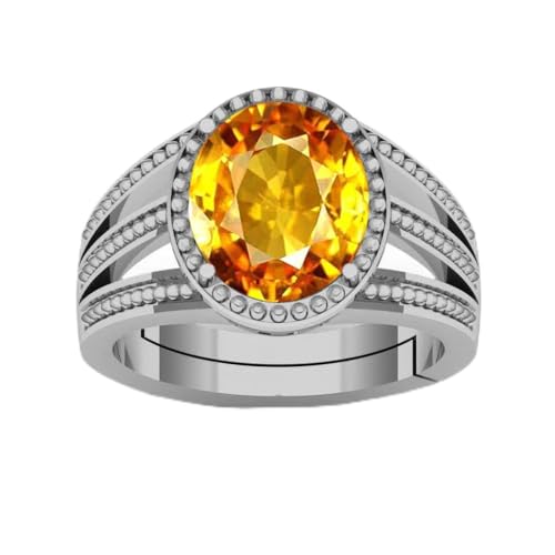 Anillo de zafiro amarillo natural y plata ajustable para hombre y mujer
