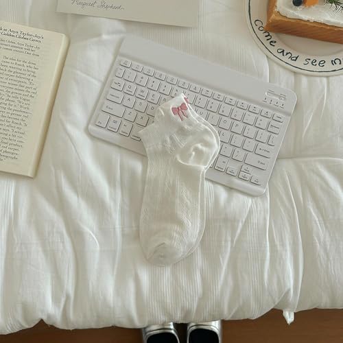 Spring and Summer Thin mesh Breathable Socks, Cute and Sweet Embroidered Bow Short Socks - White2