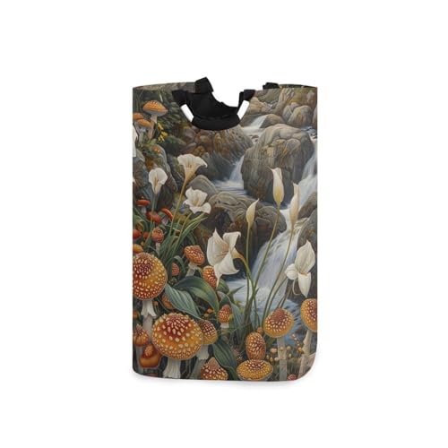 Jihqo Laundry Hamper Basket Cute Mushrooms Near River Collapsible Nursery Storage Bin Waterproof Clothing Baskets for Home Bedroom Bathroom Washing Room
