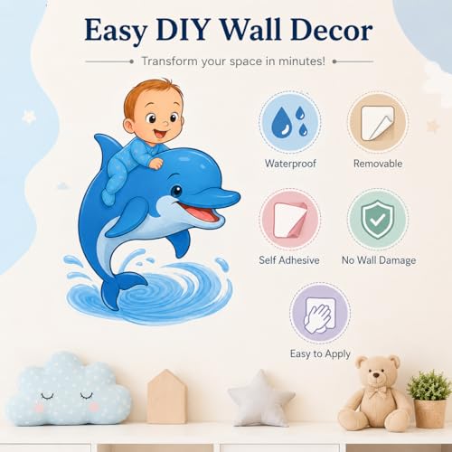 Sticker de pared infantil delfín decorativo 24x16 pulg miniatura 5
