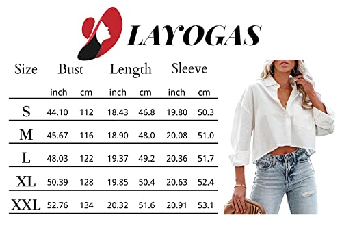 Layogas Womens Crop Button Down Shirts Casual Long Sleeve Lapel Blouse With Chest Pocket Solid Color S-2Xl #TOP4