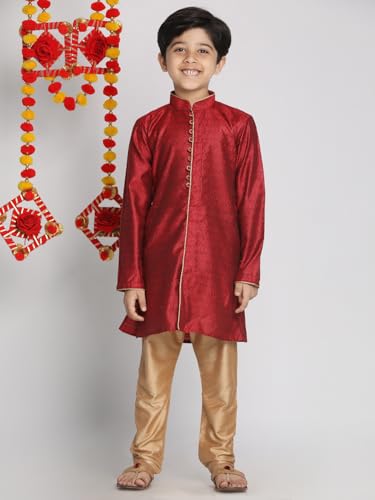 Image of VASTRAMAY Boy's Silk Blend Printed Kurta Pyjama Set (1)