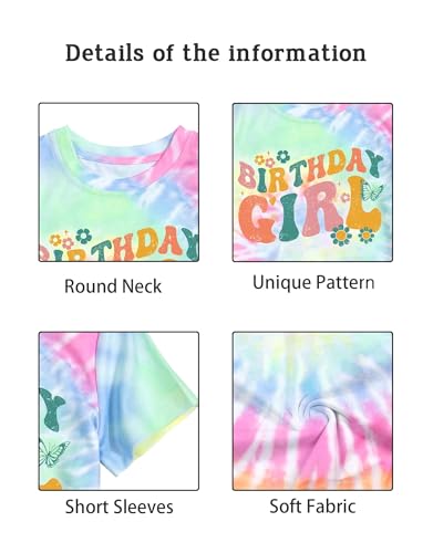 Image of YHHR Birthday Girl Shirt Tie Dye Girls Birthday Shirts 7-14 Year Kids Tops | Girls Birthday T Shirt, Cute B-Day Gifts Party Tops ,Birthday Outfits ,Letter Print Tees ,Graphic Short Sleeve Tee Tops