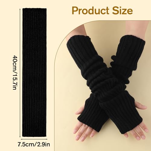 Aeaocvo Black Arm Warmers for Women Girls, Knit Fingerless Gloves Winter Fingerless Mitten Gloves, Warm Arm Sleeve, Thumb Hole Stretchy Gloves