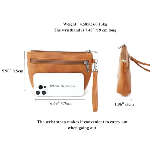 Image of Small Wristlet Wallets for Women, Zip Clutch Bag with Wristlet Pouch, 3-Zipper Original Design