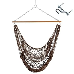 Original Pawleys Island Single Antique Brown DuraCord Rope Hammock Chair with Zinc Plated Hardware Included, Handcrafted in The USA, Features Oak Spreader Bar, 350 LB Weight Capacity