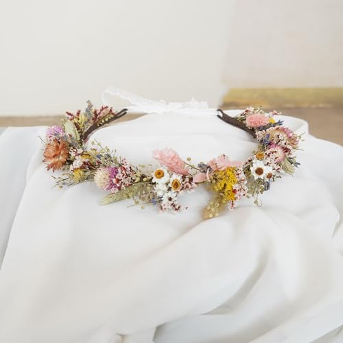 Corona de flores secas para boda para niña miniatura 1