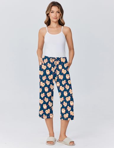 Image of Ekouaer Womens Pajamas Pants Capri Pj Bottoms with Pockets Sleep Pants | Comfy Drawstring Printed Soft Lounge Pants for Home, Daliy Wear