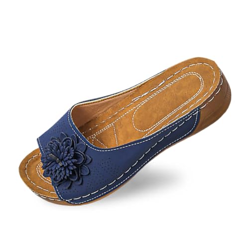 Chaussures compensées à bout ouvert en cuir anti-fatigue