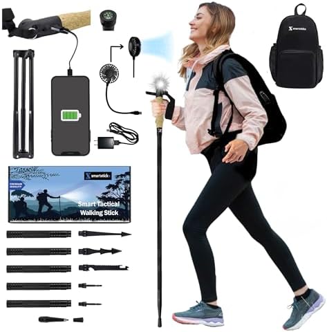 Collapsible Tactical Walking Stick with LED Light, USB Charging, ...