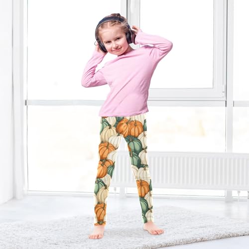 Fall Pumpkin Harvest Print Girls Leggings Soft Stretch Workout Yoga Dance Pants for Kids Casual Tights4
