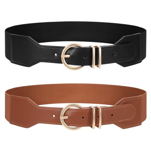 JASGOOD Women Wide Elastic Waist Belt Ladies Stretchy Dress Belt with Gold Buckle