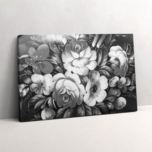 Image sur toile fleurs noires et blanches 60x40cm pour sublimer le mur de votre salon