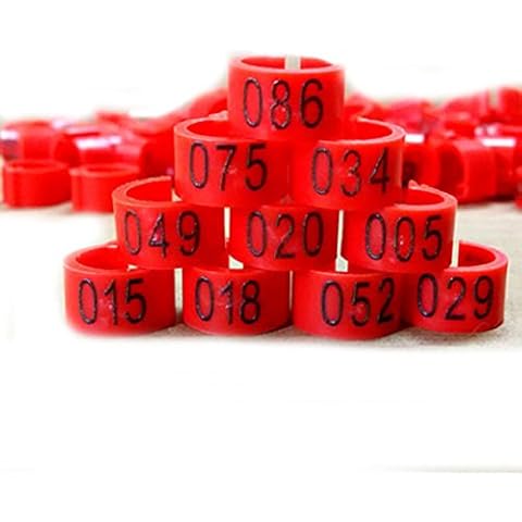 TGOOD New 100 Pcs 8mm 1-100 Numbered Poultry Leg Bands Bird Pigeon Duck Rings Clip Cover