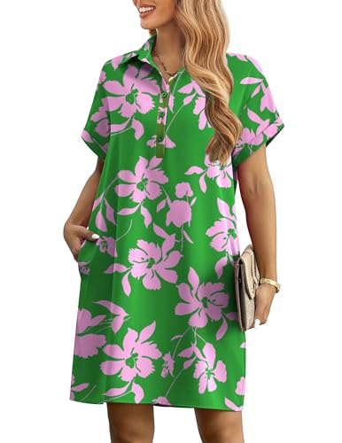 Image of HOTOUCH Womens Summer Shirt Dress 2026 Short Sleeve Floral Shift Dress Casual Loose Flowy Beach Sundress with Pockets