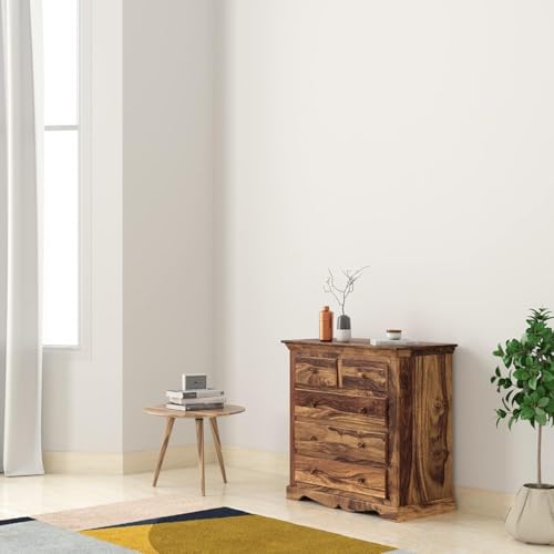 Image of Amazon Brand - Solimo Scintilla Solid Sheesham Wooden Chest of Drawers | Multipurpose Wodeen Cabinet for Bedroom Living Room Home and Office (Natural Finish, 5 Drawers)