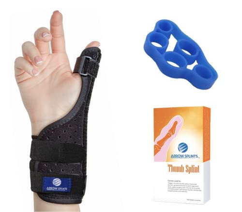 Arrow Splints Thumb Brace | for Arthritis, Trigger Thumb, Carpal Tunnel, Thumb Stabilizer, Tendonitis, Sprain - Thumb Spica Splint is Reversible to fit Right & Left Hand Thumb Splint + Thumb Exerciser