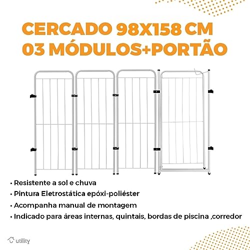 Cercado Cachorro Caes Grande Portao + 3 Modulos 158x98cm Cor:Branco