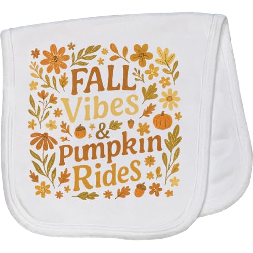 inktastic Fall Vibes and Pumpkin Rides Autumn Floral Baby Burp Cloth White 45f3b