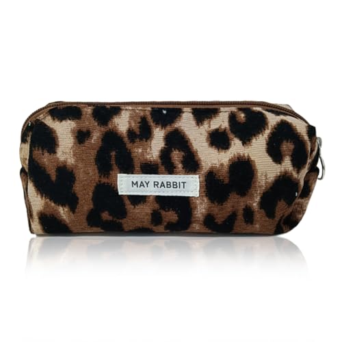DIFLAX Pencil Case Estuche de Pana Estuche de Lápices con Estampado de Leopardo Estuche para Lápices de Gran Capacidad Portátil Multifuncional Estuche para Niñas Niños Estudiantes Adultos (Marrón)