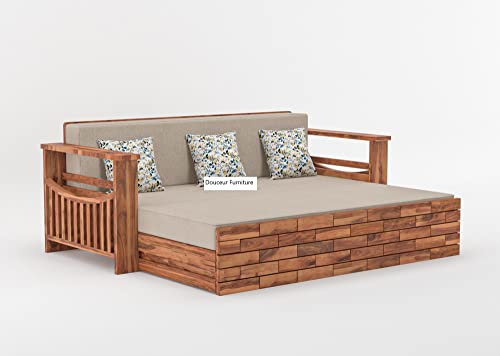 Image of Douceur Furnitures Solid Sheesham Wood 3 Seater Sofas | Three Seater Sofa Bed for Living Room, Hotels, Restaurant, Apartment | Wooden Sofa Bed