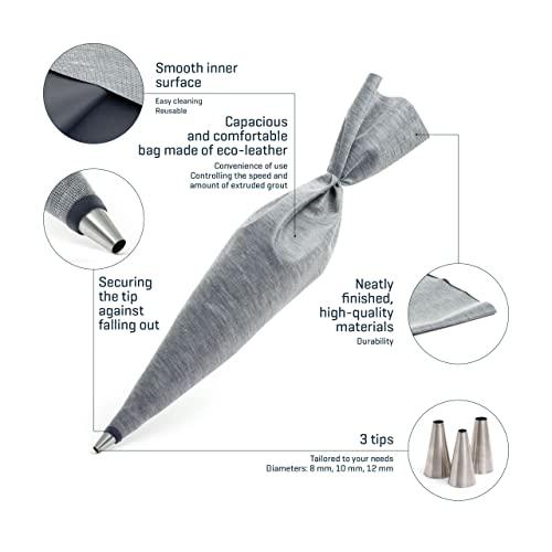 COMENSAL Mörtelbeutel mit Spitze - Profi Fugenbeutel - Fugenfüller-Beutel - Enthält 3 Austauschbare Spitzen - Wasserdicht - Wiederverwendbar - Made in EU