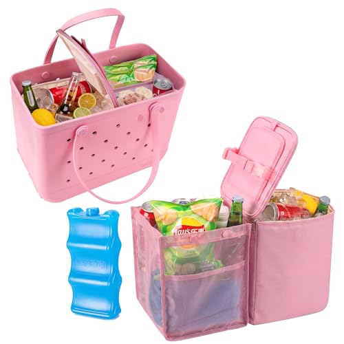XL Bogg Bag Cooler Organizer Insert with Ice Pack Dry-Wet Separate Purse Bags Insert with Bogg Bags Accessories Organizer Mesh Bag & Leakproof Insulated Cooler for Camping Beach Picnic Road Trips