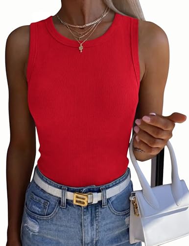 Zeagoo Red Tank Tops for Women 2026 Summer High Neck Slim Basic Sleeveless Shirts Cute Outfits