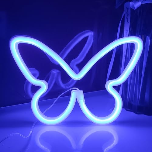 Image of JYWJ Butterfly Neon Sign,USB or 3-AA Battery Powered Neon Light,LED Table Decoration,Bedroom Wall Decoration,Birthday Gift,Wedding Supplies Business Gift(Blue)