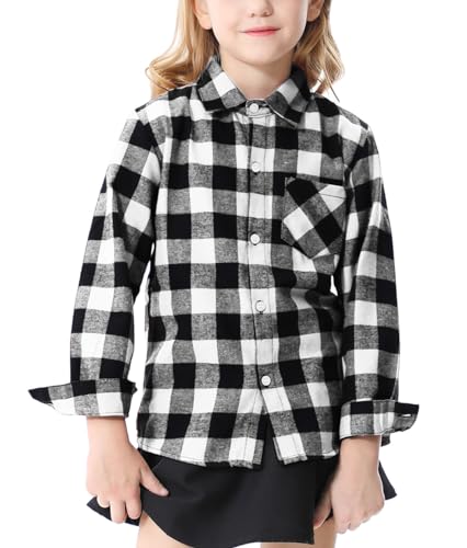 Image of SANGTREE Women and Girls Long Sleeve Flannel Casual Button Down Plaid Shirt