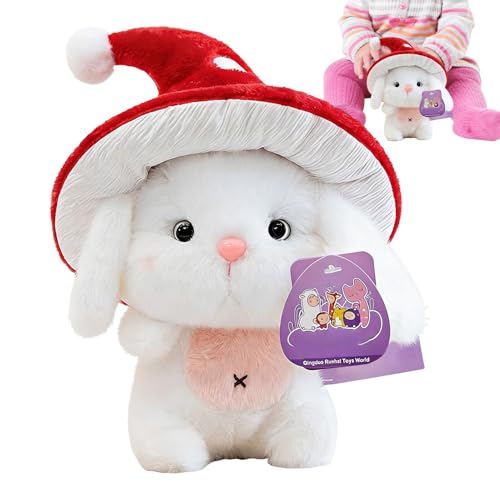 Generisch Peluche de conejo de 25 cm con sombrero de seta | adorable figura de peluche para niños, niñas, habitación infantil, hogar, escritorio, sofá, cama, sala de juegos