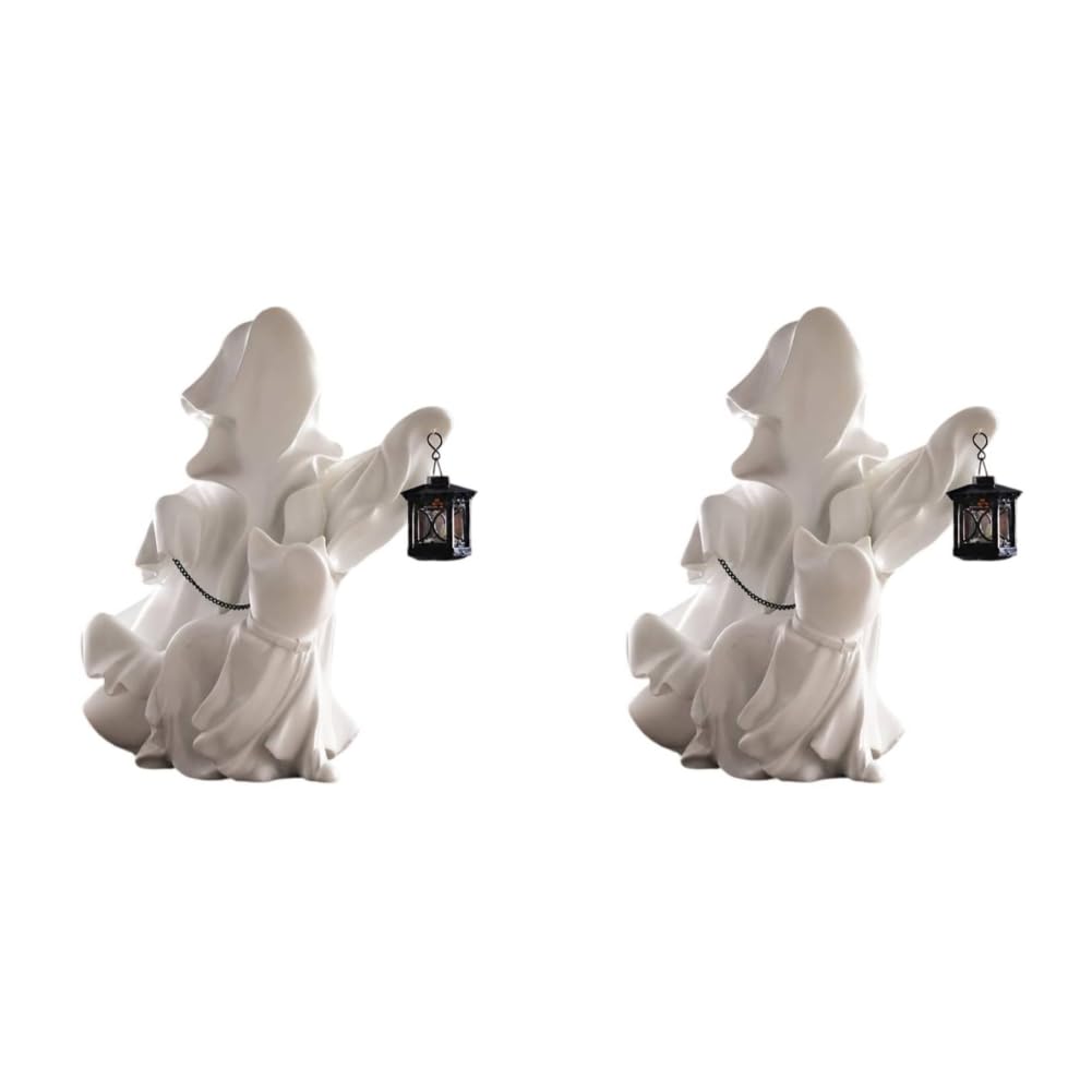 Halloween-Harz-Geist- und Katzenfigur for Wohnzimmer, Büro, Zuhause, 25 cm | Geister- und Katzenstatue aus Harz for Halloween und saisonale Heimdekoration