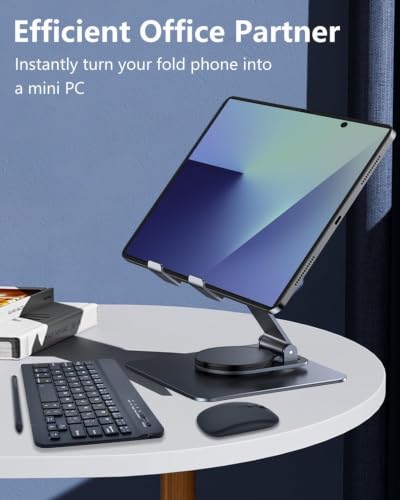 Generic etui kompatybilne z Samsung Galaxy Z Fold 5 (kolor: czarny) regulowany składany stojak na biurko ze stopu aluminium z przenośną klawiaturą + mysz + S Pen