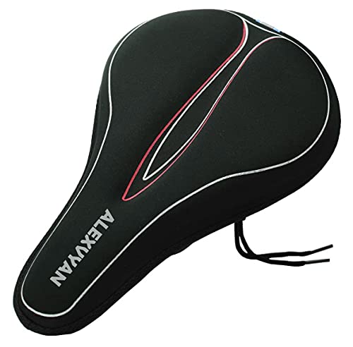 Image of Alexvyan Soft Bicycle Silicone Gel Saddle Cover (11 * 7.5 Inch) Cycling Cushion Pad City Cycle Seat Cover Gym Cycle Gel Cover -Fits Narrow /Slim Seats (Black with Red Lines)