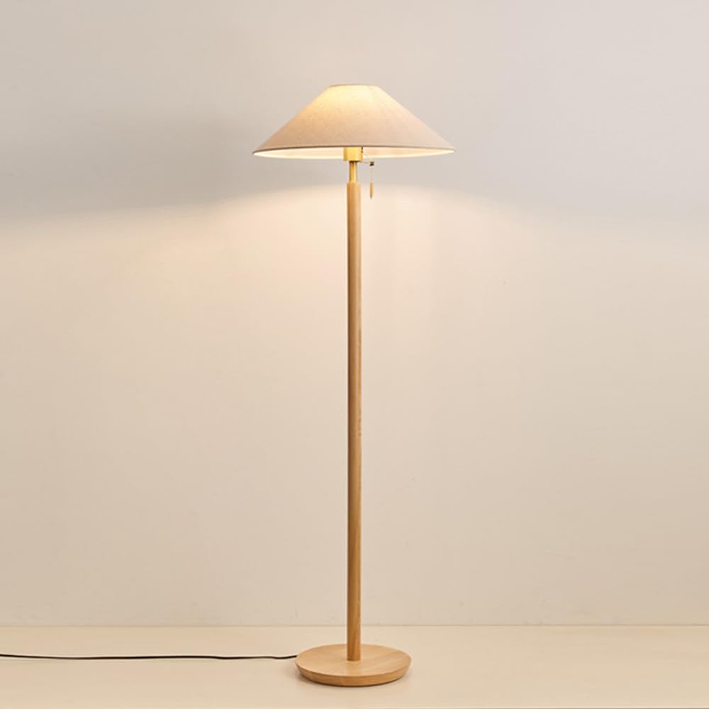 HGJHJJHK Wabi-sabi 59.1" Wooden Floor Lamp Linen Floor Lamp E26 Dimmable Tall Lamp with Zipper Switch Fabric Standing Light for Sofa Area Living Room Bedroom Study Tea Room