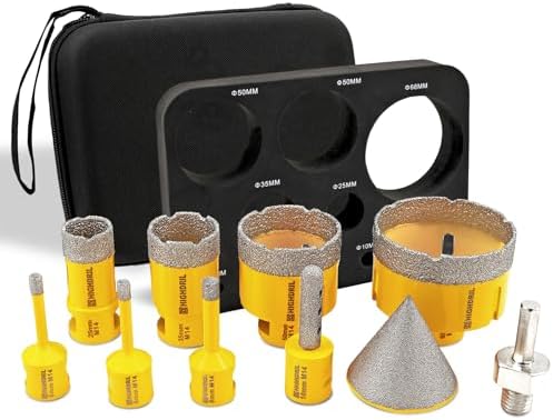 HIGHDRIL Diamond Drill Bit Set - 11pcs (6/8/10/20/25/28/32/35/45/50/65mm) Diamond Hole Saw Kit with Triangle Shank for Porcelain Ceramic Tile Granite Marble Glass Brick