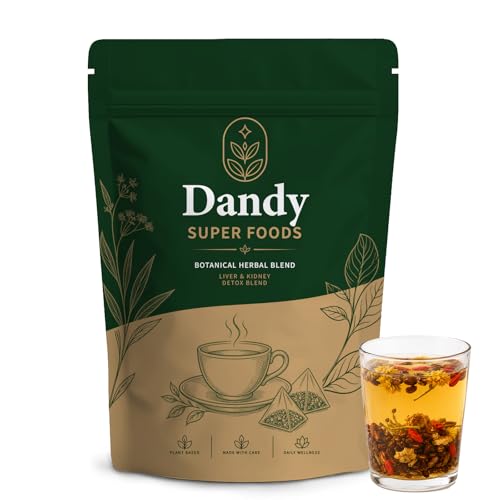 Dandy Superfoods Liver And Kidney Detox Tea, 7 In 1 Herbal Ingredients Blend, With Dandelion Root Cassia Seeds For Daily Wellness Tea