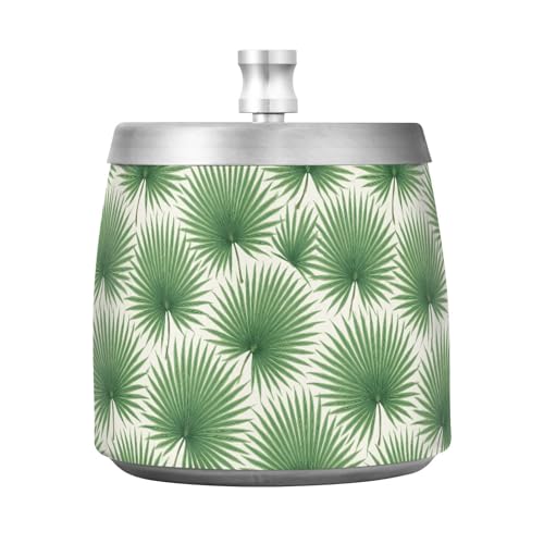Palm Frond mönster askfat med lock för cigaretter för cigaretter utomhusbord, rökfri dekorativ cigarrbord askfat för cigarettrökare
